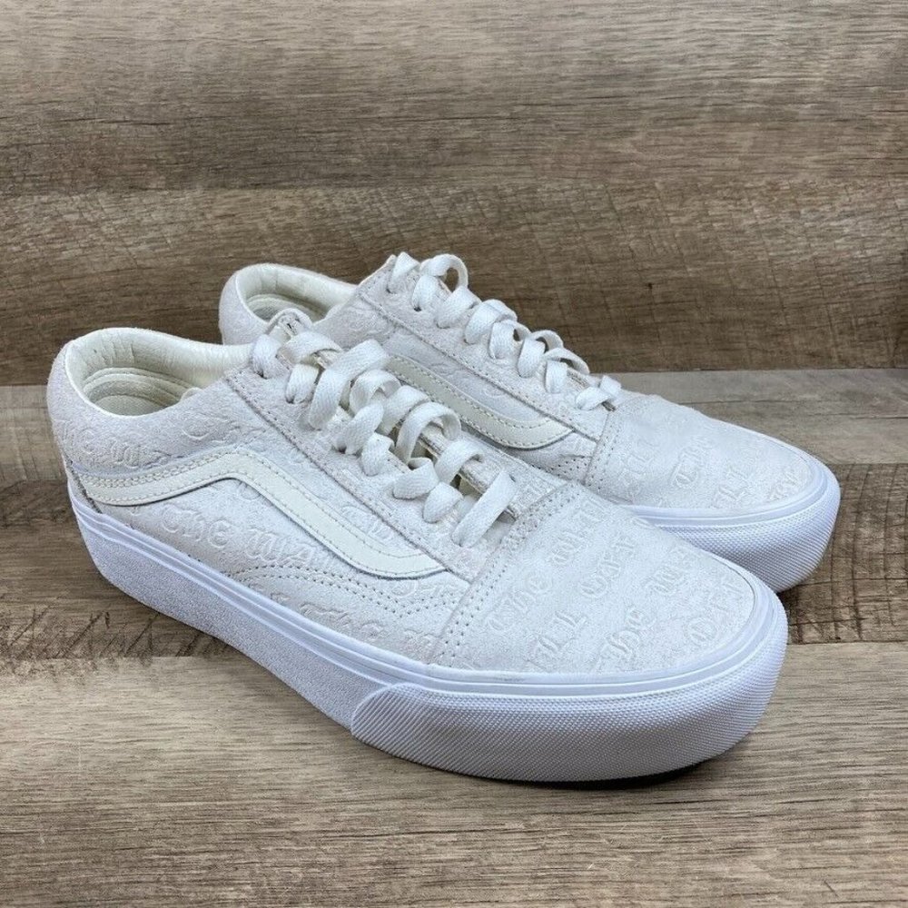 Vans Off the Wall Women's Platform Off-White Suede Embossed Print Shoes Size 9